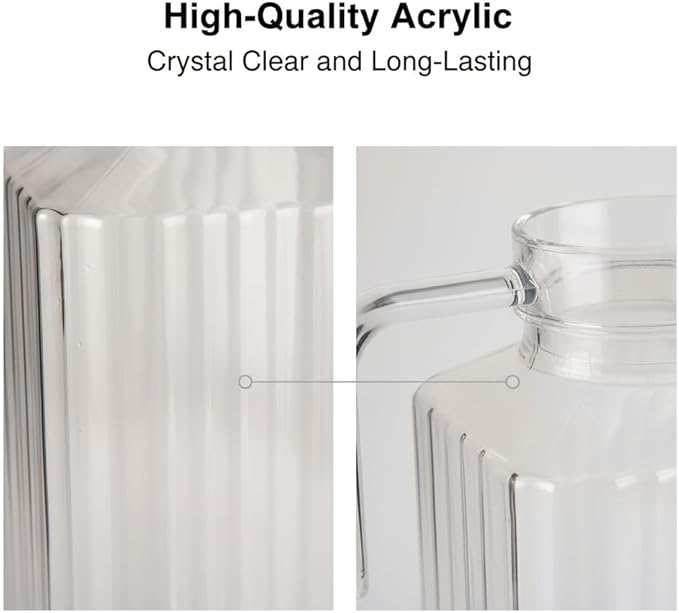 61 oz Acrylic Pitcher with Lid and Spout, 1800ml Large Hot/Cold Water Jug for Iced Tea Pitcher for Coffee, Juice Iced Tea Beverage Carafe with Lid for Family Gathering(1800ml)