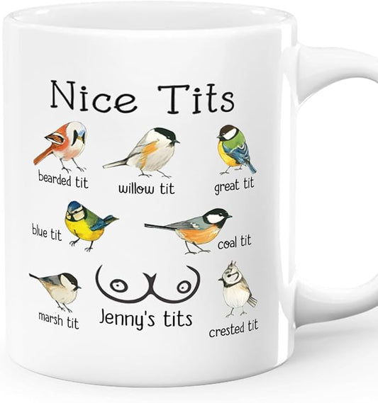 Joymade Personalized Ceramic Coffee Mug, Funny Custom Mug for Bestie, Friends, Couple, Coworker, Snowman Lovers (Silly Birdies Funny Gift)