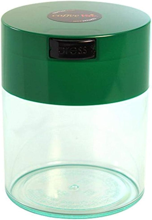 Coffeevac 1/2 LB – Patented Airtight Container | Multi-use Vacuum Container Works as Smell Proof Containers for Ground Coffee and Coffee Bean Containers. Green Cap and Clear Body