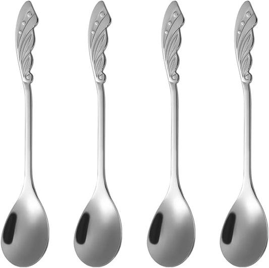 Stainless Steel Coffee Dessert Spoon, Cute Demitasse Spoon for Stirring, Creative Flower Sugar Spoon, 4 Pieces