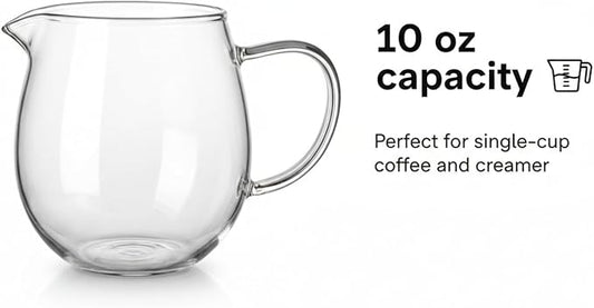 I-MART Small Glass Pitcher 10 Ounce Clear Creamer Pitcher with Handle and Spout for Milk Frothing Cold Foam Coffee Bar Espresso Accessories and Daily Pouring