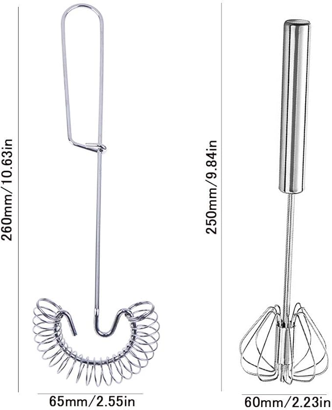 3 Pack Stainless Steel Egg Whisk Versatile Easy Whisk Hand Push Rotary Milk Frother Cooking Beater Manual Mixer for Beating Eggs Mixing Whipping Smoothies Shakes (2 Styles)