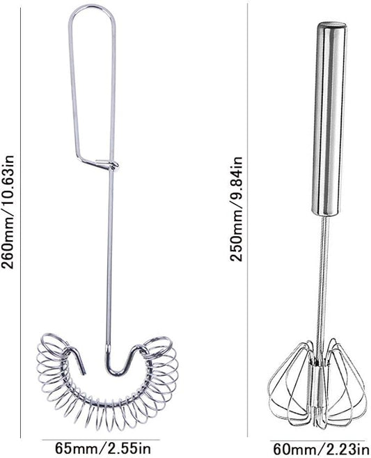 3 Pack Stainless Steel Egg Whisk Versatile Easy Whisk Hand Push Rotary Milk Frother Cooking Beater Manual Mixer for Beating Eggs Mixing Whipping Smoothies Shakes (2 Styles)