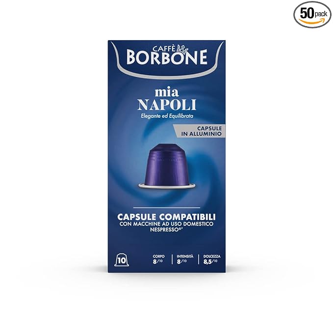Caffè Borbone Mia Napoli Aluminum Capsules Compatible with Nespresso Original Machines, Medium Roast, 50 Count