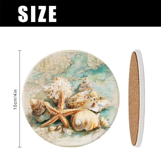 Ocean Coasters Set of 6,Absorbent Drink Coasters Cork Base Non-Slip Coasters,Marine Animal Coastal Beach Decor Coasters,for Apartment Kitchen Bar Decor,for Dining Tables Coffee Table,4in
