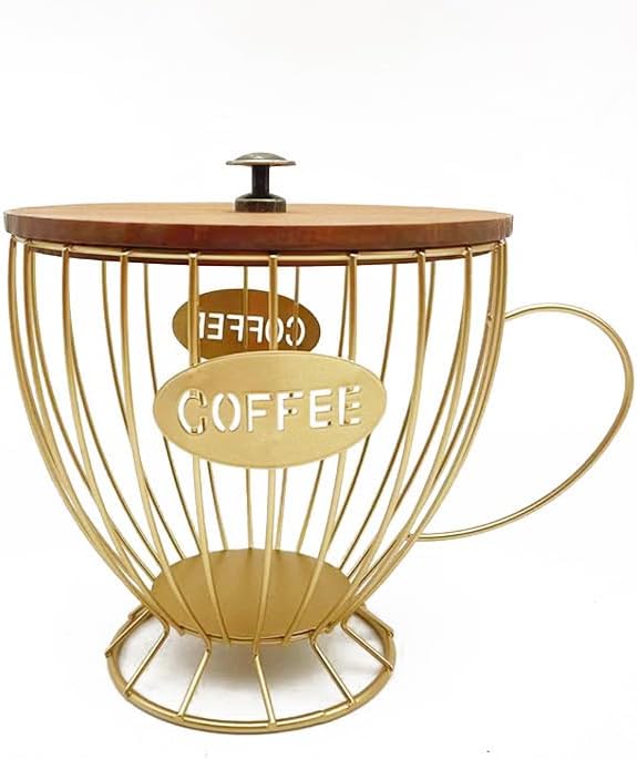 Coffee Pod Holder with Lid -Coffee Creamer Holder Large Capacity Holder for k Holder Organizer for Counter - Coffee Decor Station for Pods, Espresso, Capsules, Creamer, (Gold-CC)