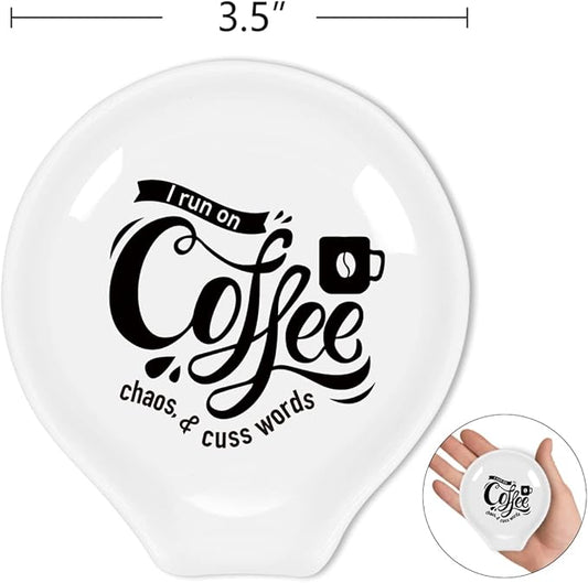Funny Coffee Quote I Run On Coffee Ceramic Coffee Spoon Holder-Coffee Spoon Rest -Station Decor Coffee Bar Accessories-Coffee Lovers Gift for Women and Men