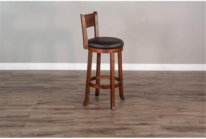 Pemberly Row Set of 3 Polished Brown Wood Bar Unit & 2 Swivel Barstool with Back