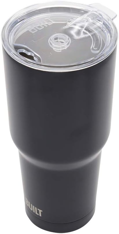 BUILT Double Walled Stainless Steel Tumbler Set with Replacement Lid, 2 Reusable Tritan Wire Straw Cleaning Brush in Gift Box, 1 Count (Pack of 1), Black, 30 fl.oz.