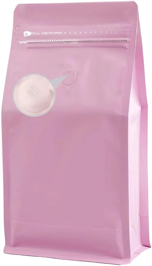 Coffee Bags with Valve,(16 oz,1 lb,50pcs) Empty Pink Aluminumed Foil Flat Bottom Standing Heat Sealed Coffee Beans Storage Bags,Side Zipper Reusable Pouches for Home or Store