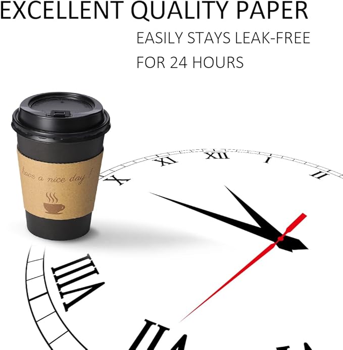 100 pack 12 oz Thickened Coffee Cups with Lids, Scald Resistant Hot Cups with Sleeve and Straw, To Go Coffee Cups for Home, Office, Cafes and Party (Black 12oz)