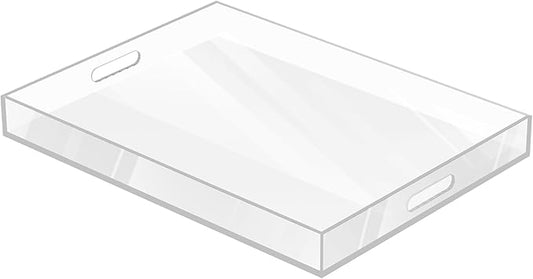 MAONAME Acrylic Serving Tray with Handles, 18" x 14" Rectangular Clear Tray, Ottoman Decorative Trays, Coffee Table Trays for Countertop, Living Room, Office