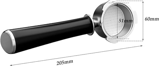 51mm Coffee Espresso Portafilter/Espresso Machine Holder, 3 ears, Double Spouts, with Single + Double Filter Baskets, Black Handle, Stainless Steel Filter Cup Holder