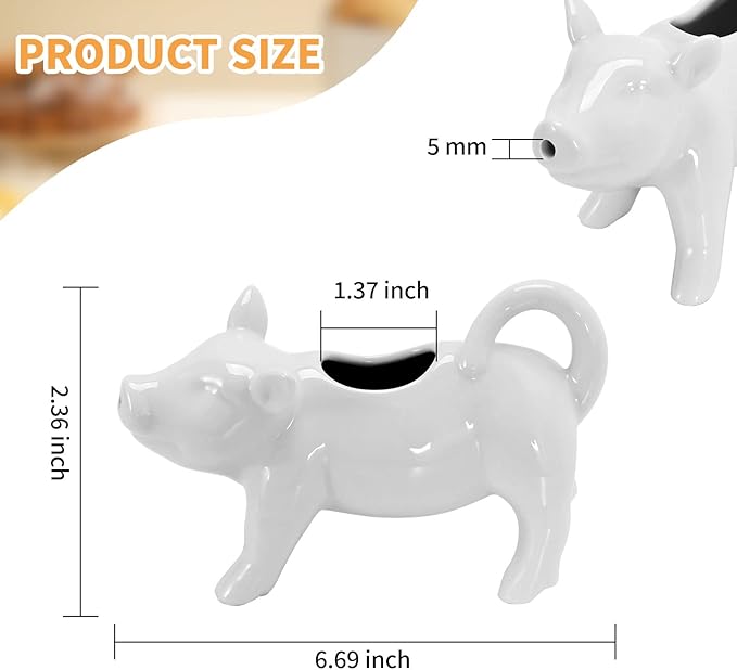 Ceramic Milk Pitcher, Pig-Shaped Porcelain Creamer Pitcher, Cute Animal Coffee Milk Sauce Jug for Home Kitchen and Outdoor Use - 6.41In 150ML