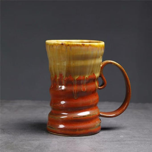 17oz Large Unique Cool Tall Handmade Ceramic Coffee Mug with Comfortable Big handle, Big Pottery Tea Mug, Artisanal Stoneware Coffee cup, Rustic Lead-free Tea Cups, Microwave safe Coffee Cup