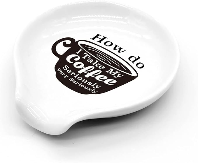 Funny Coffee Quote Ceramic Coffee Spoon Holder-Coffee Spoon Rest -Coffee Station Decor Coffee Bar Accessories-Coffee Lovers Gift for Women and Men (How Do I Take My Coffee Seriously)