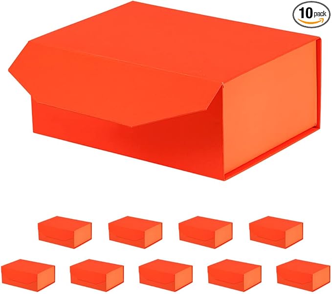 10 Small Orange Gift Boxes 9.5x7x4 Inches, Magnetic Gift Box with Lid Wholesale gift boxes for Presents Bridesmaid Proposal Boxes (Imitate Leather Texture, 10pcs/pack)