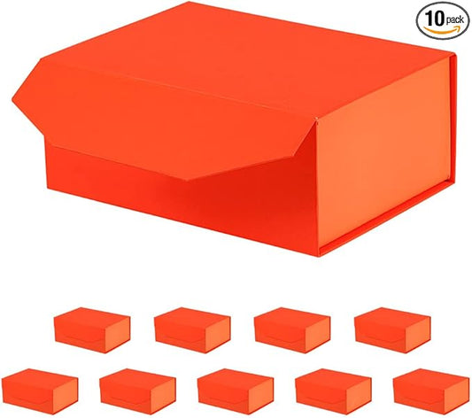 10 Small Orange Gift Boxes 9.5x7x4 Inches, Magnetic Gift Box with Lid Wholesale gift boxes for Presents Bridesmaid Proposal Boxes (Imitate Leather Texture, 10pcs/pack)