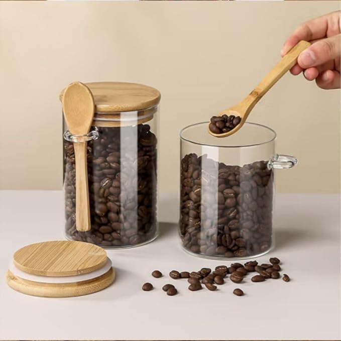 Airtight Food Storage Containers with Bamboo Lids and Spoon for Coffee Beans, Flour, Cookie, Sugar, Tea, Nuts and Spice Bath salt and more(4 Pack)