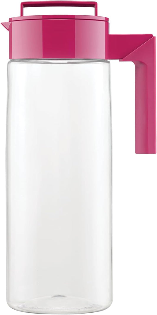 Takeya Airtight Pitcher - Everyday-Use Airtight Pitcher for Iced Tea & More - Clear Pitcher with Lid - Lightweight Kitchen Essential - Spill-Proof & Durable Kitchenware - 2 Quart, Raspberry