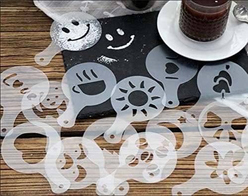 44 Coffee Stencils+2 Mesh Powder Shakers+1 Coffee Latte Art Pen, Coffee Decoration Stencils Coffee Art Templates Coffee Mold Tool for Christmas Thanksgiving Cake Coffee