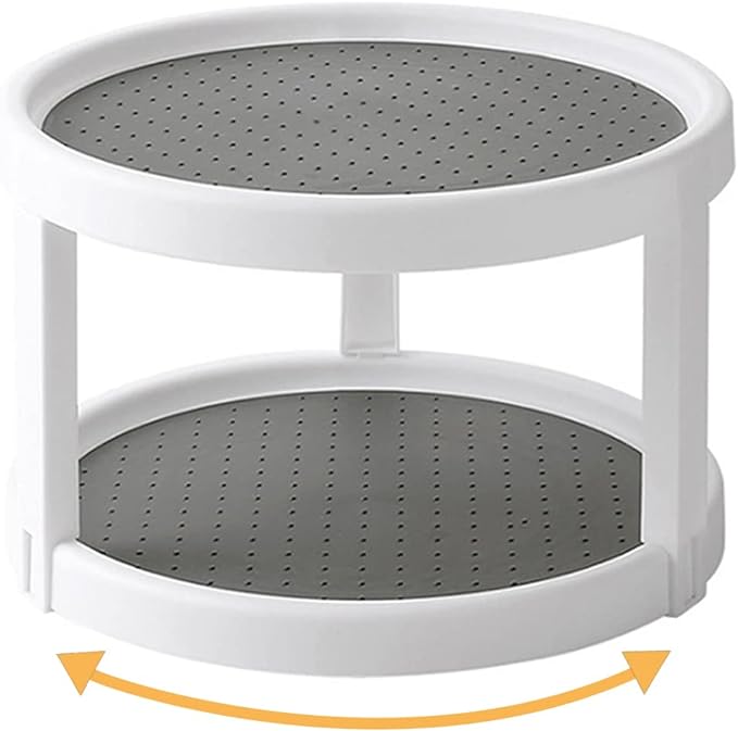 Lazy Susan Organizer, 2 Tier Non Skid Spice Rack Turntable,360 Degree Rotating Seasoning Organizer, 10-Inch Spinning Organizer for Pantry Cabinet, Kitchen, Countertop, Vanity Display Stand