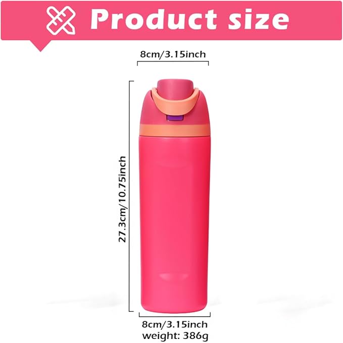 DUTHINGS Insulated Stainless Steel Water Bottle with Straw, 24 oz, Reusable Sports and Travel Bottle for School, Kids, and Outdoors - Leakproof and BPA-Free (FUCHSIA)
