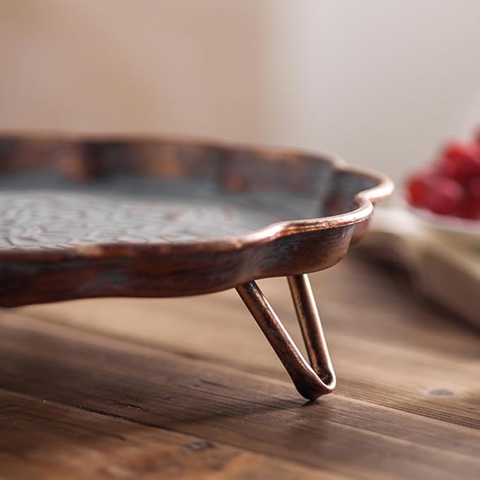 Vintage Metal Serving Tray Tea Coffee Bar Rustic Decorative Storage Plates for Party Breakfast Lunch Dinner Fruit Dessert Appetizers Patio Coffee Table Home Decor