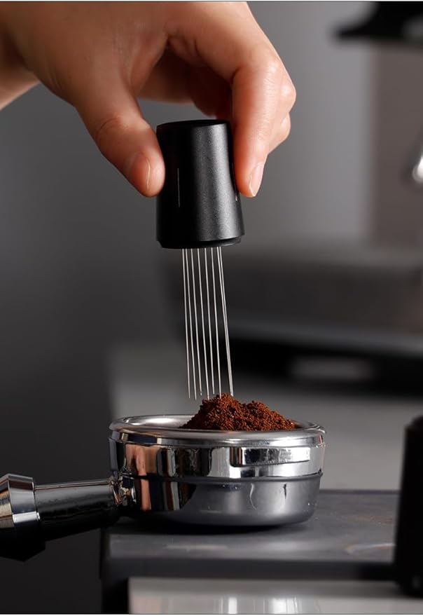 Modern Coffee WDT Espresso Distribution Tool, Geometric Design, Manual Adjustable, Black