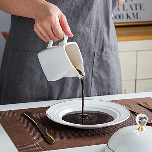 Sizikato Delicate Porcelain Pure White Creamer Pitcher with Handle, 8 Oz