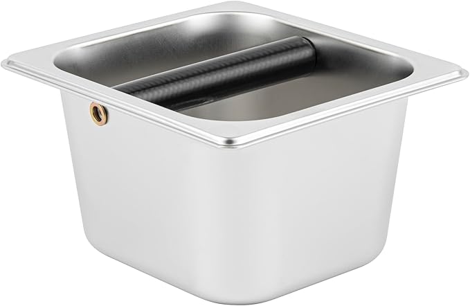 Restaurantware Restpresso 6.9 x 6.4 x 4 Inch Knock Box 1 Deep Tamp Box - Built-In Knock Bar Dishwashable Stainless Steel Barista Knock Box Durable For Coffee And Espresso Grounds