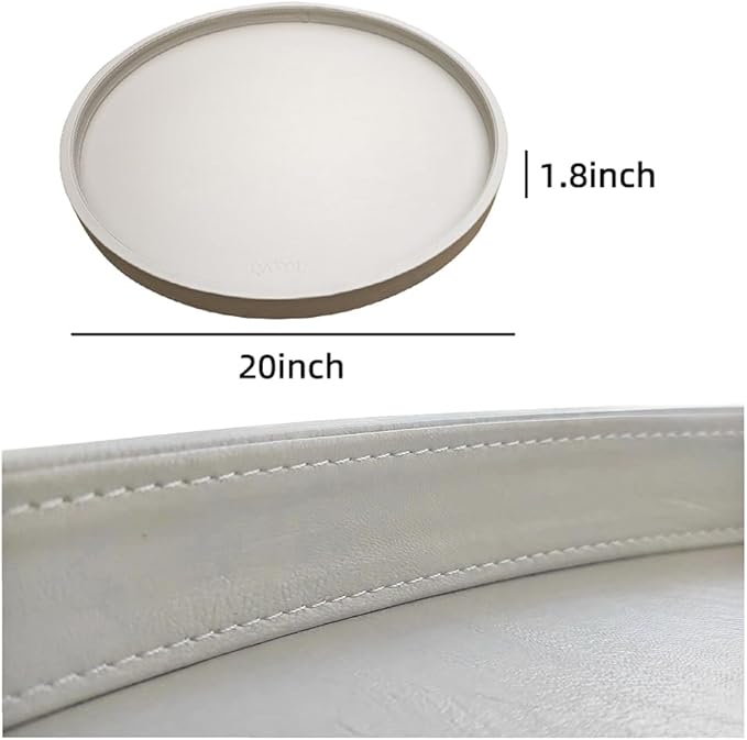20 * 20 inches High-end Luxury Leather Round Oversized Service Tray, Ottoman & Coffee Tray for Family Dinner, Out-of-House Picnic, Party Essential (20 inch Beige)