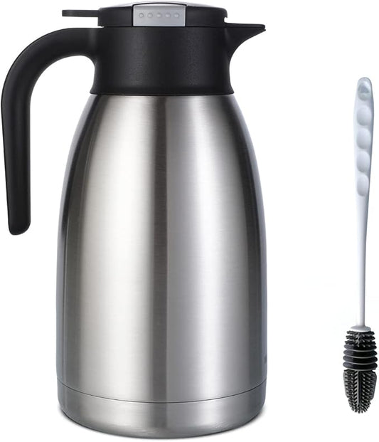 Heritage66 2L Thermal Coffee Carafe with Cleaning Brush – Triple-Wall Vacuum Insulated Stainless Steel Dispenser, 12h Hot / 24h Cold, Wide-Mouth Coffee & Tea Server