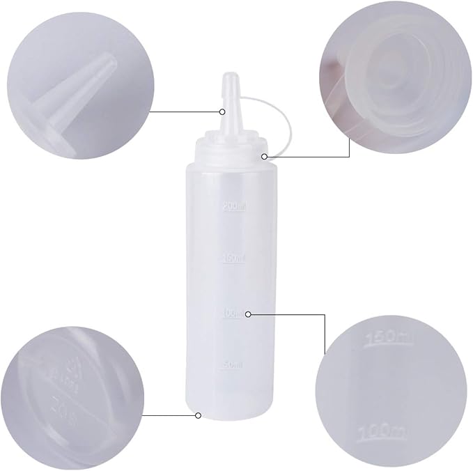 Katfort 2 Pack 8oz Plastic Sauce Bottle Squeeze Squirt with Cap, Ketchup Dispenser, Leakproof Lids, Funnel Included