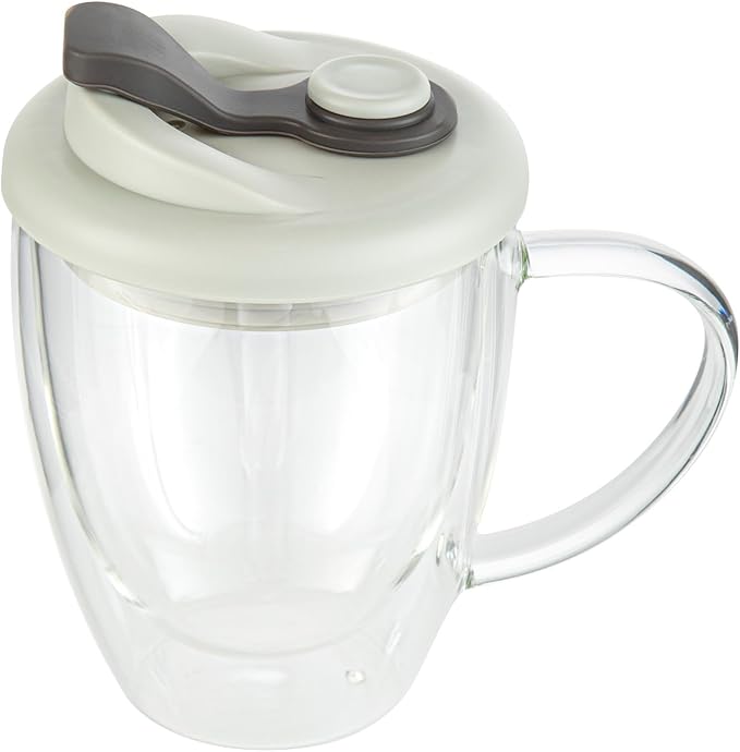 Restaurantware - Forma Professional 11.8 Ounce Insulated Travel Mug With Handle, 1 Double Wall Coffee Mug - Includes Lid, Reusable, Clear Borosilicate Glass Tumbler, Dishwashable, Microwavable