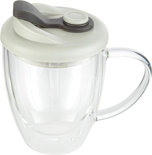 Restaurantware - Forma Professional 11.8 Ounce Insulated Travel Mug With Handle, 1 Double Wall Coffee Mug - Includes Lid, Reusable, Clear Borosilicate Glass Tumbler, Dishwashable, Microwavable