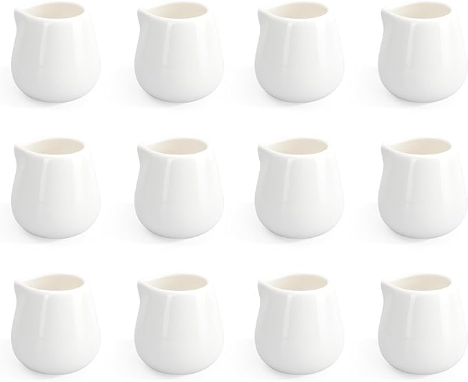 12PCS Mini Ceramic Creamer, 3 OZ Small Porcelain Creamer Pitcher, Small Syrup Pitcher, Coffee Creamer Pitcher, Creamer Dispenser, White Ceramic Pitcher for Coffee Tea Milk Sauce
