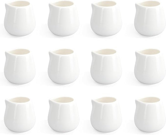 12PCS Mini Ceramic Creamer, 3 OZ Small Porcelain Creamer Pitcher, Small Syrup Pitcher, Coffee Creamer Pitcher, Creamer Dispenser, White Ceramic Pitcher for Coffee Tea Milk Sauce