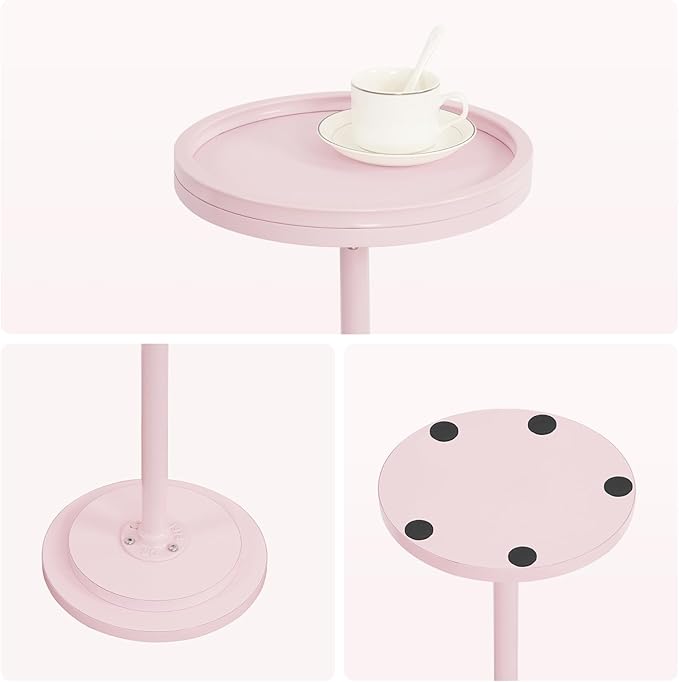 HOOBRO Small Round Side Table, Drink Table, Coffee Martini Table with Pedestal Accent for Small Spaces in Living Room, Bedroom, Sofa Couch, Pink KK168BZ01