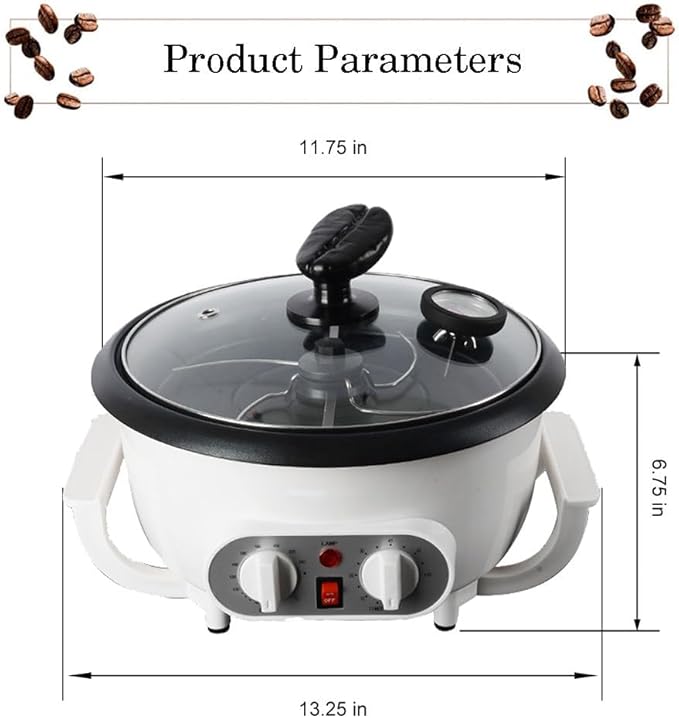 Coffee Roaster Machine for Home Use - 1200W 750g Upgrade Electric Roaster with Thermometer, Timer & Temperature Adjustment - Non-Stick Pot for Grain Drying(Color:220V)