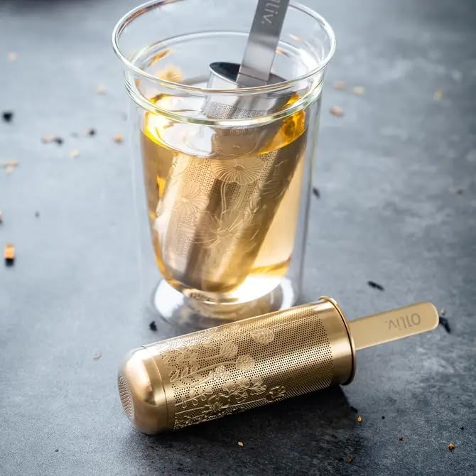 Tea Infuser Spoon For Loose Leaf Tea Stainless Steel Tea Diffuser Long-Handle Tea Filter Easy to Carry Tea Strainer (Gold)