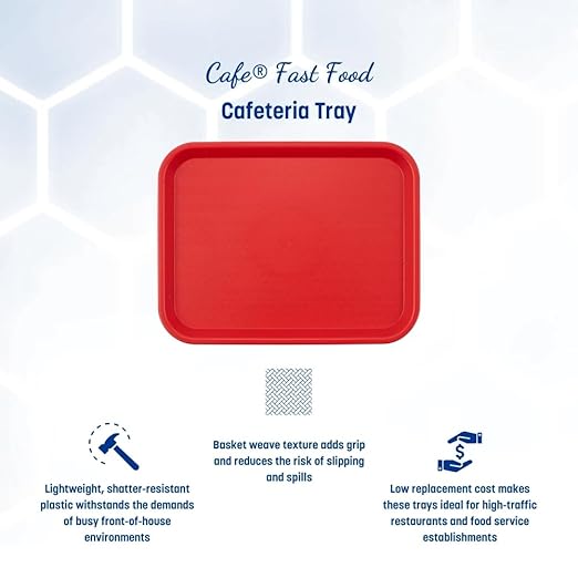 Carlisle FoodService Products CT101405 Cafe Standard Plastic Cafeteria/Fast Food Tray, NSF Certified, BPA Free, 14" Length x 10" Width, Red (Pack of 24)