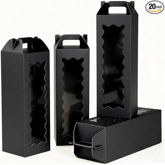 20Pcs Tumbler Gift Box with Handle for 18oz 20oz 30oz Sublimation Glass,Cup boxes for packaging 16oz,water bottle gift boxes,Tumbler Packaging Boxes with window for gifts（Black）