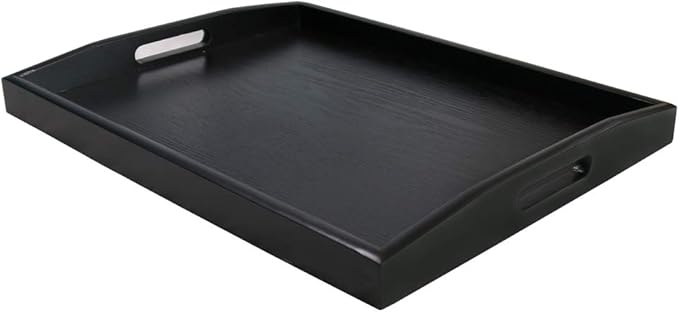 Serving Tray Black Large Food Breakfast Wood Butler Tray with Handle 17.77 x 13.72 x 1.78