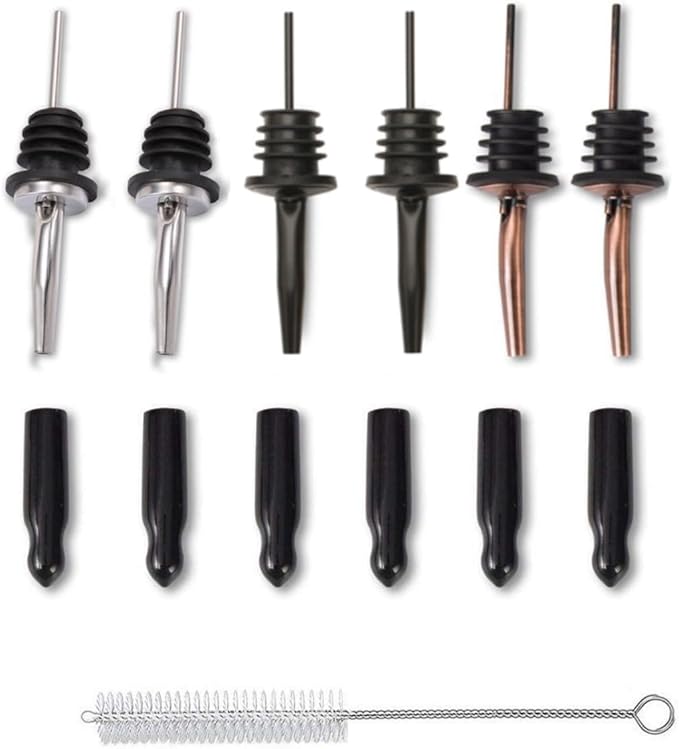 LEGERM Food-Grade Stainless Steel Liquor Pour Spouts with Dust Caps | Leak-Proof Speed Pourer for Liquor & Alcohol Bottles - Brushed Silver, Matte Black, Rose Gold