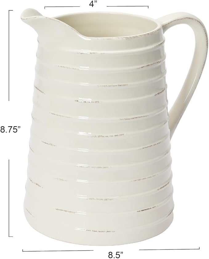 Creative Co-Op White Ceramic Pitcher