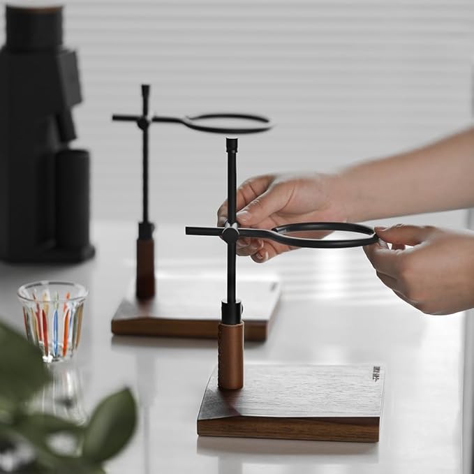 Bloepum Adjustable Pour Over Coffee Stand - Vintage Dripper Station with Wooden Base, Tools for Home & Cafe