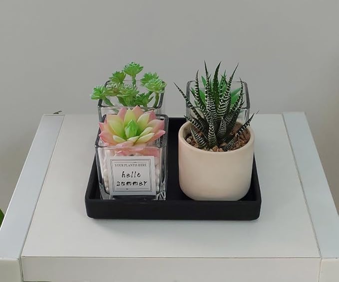 Small Square Tray (5.9 inch) 3 Pack, Durable Black Tray for Desserts & Organization, Lightweight for Coffee, Drinks, Party, Seasoning, Perfume and Display.