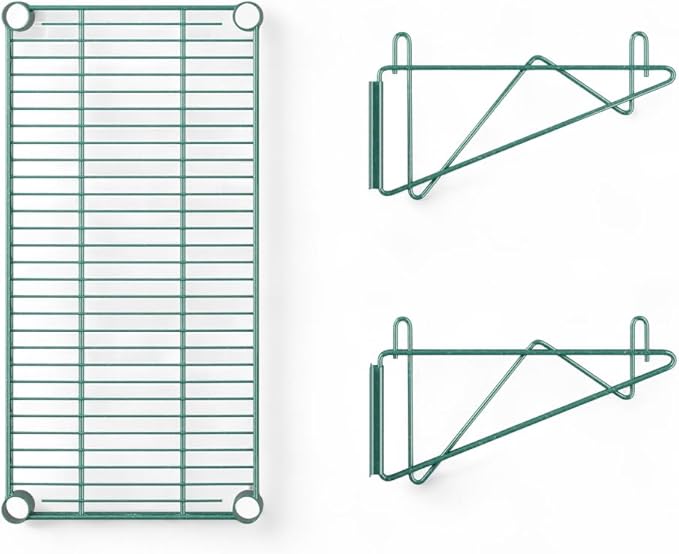 14" x 24" Green Wall-Mounted Wire Shelf with Epoxy Coating, Heavy-Duty Steel Storage Rack, NSF Certified, Easy Installation, Open Wire Design for Kitchen, Garage, or Utility Storage
