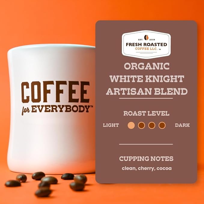 Fresh Roasted Coffee, Organic White Knight | USDA Organic, Kosher | Light Roast 12 oz, Whole Bean